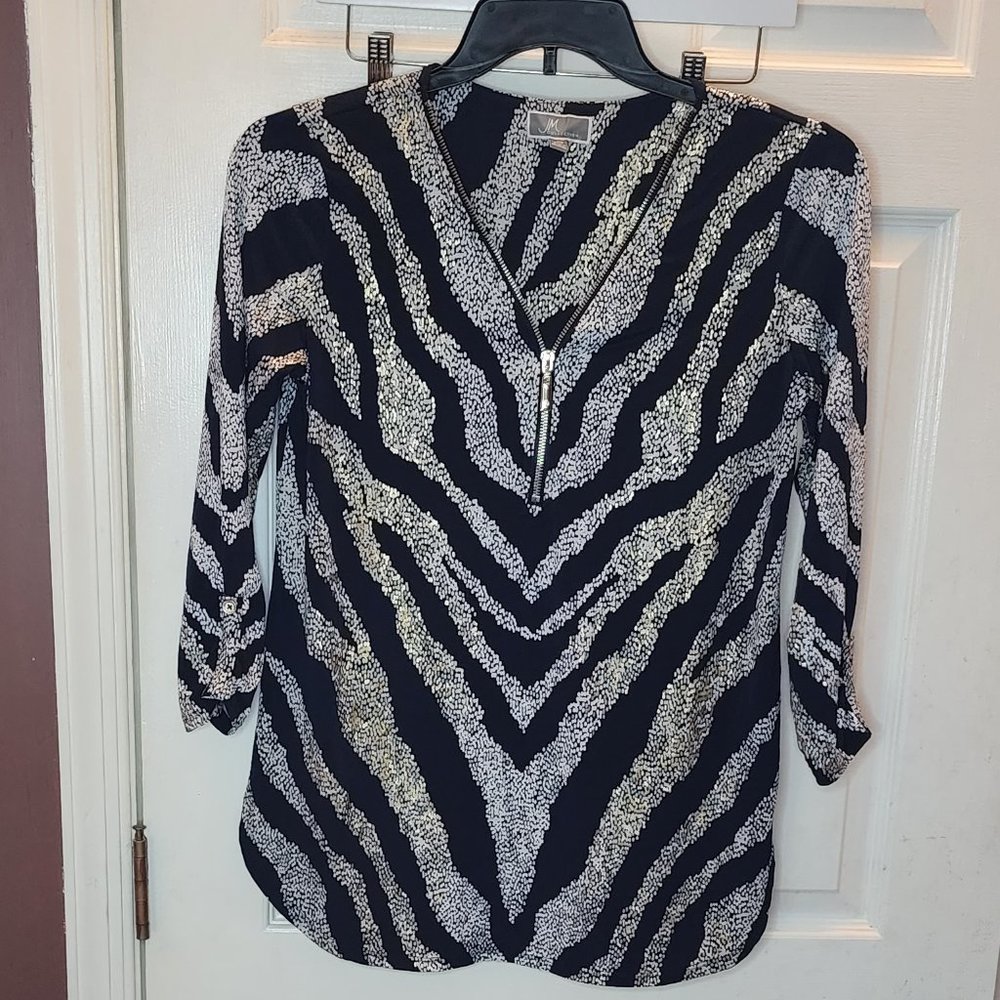 JM Collection zebra animal print women top gold silver black white size xsmall